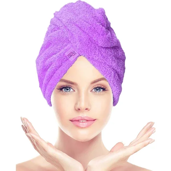 Microfiber Button Hair Towel Hair Cap Hair Drying Cap lilac