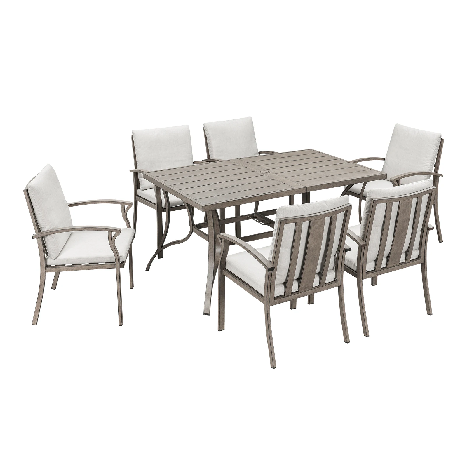 SeeHill 7-Piece Patio Dining Set, Aluminum Outdoor Table & 6 Chairs with Cushions, Dining Furniture with Umbrella Hole