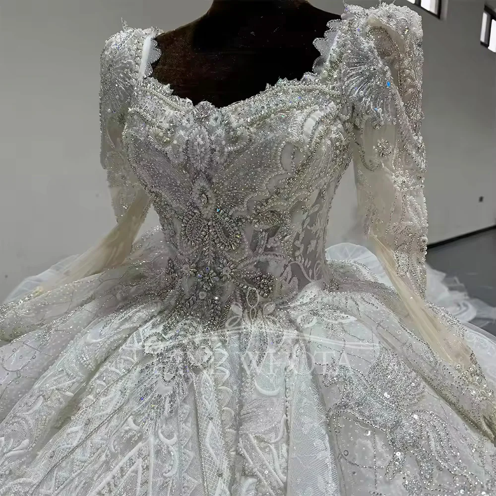 

Халат Mariage с длинными рукавами, милое бальное платье с бисером и кристаллами, свадебное платье на шнуровке сзади, свадебное платье Vestido De Novia