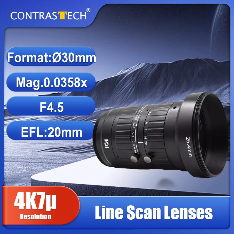 عدسة مسح خط مدمجة 4K 7μ 0.03x عالية الدقة 100lp/mm FL 20mm 35mm 40mm 80mm M42 V-Mount FA عدسة لكاميرا مسح الخط 4K