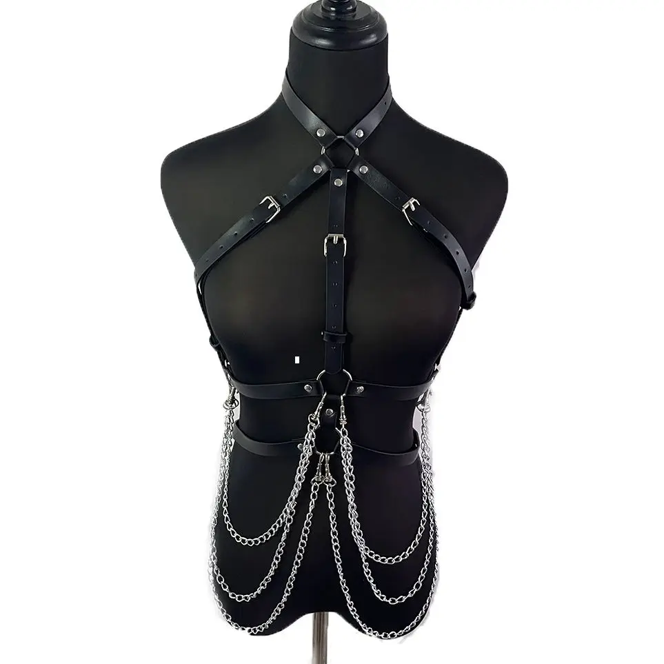 

Leather Chest Harness Women Fashion Sexy Lingerie Body Bondage Goth Suspender Bra Cage Waist Wide Straps Body Erotic Stockings