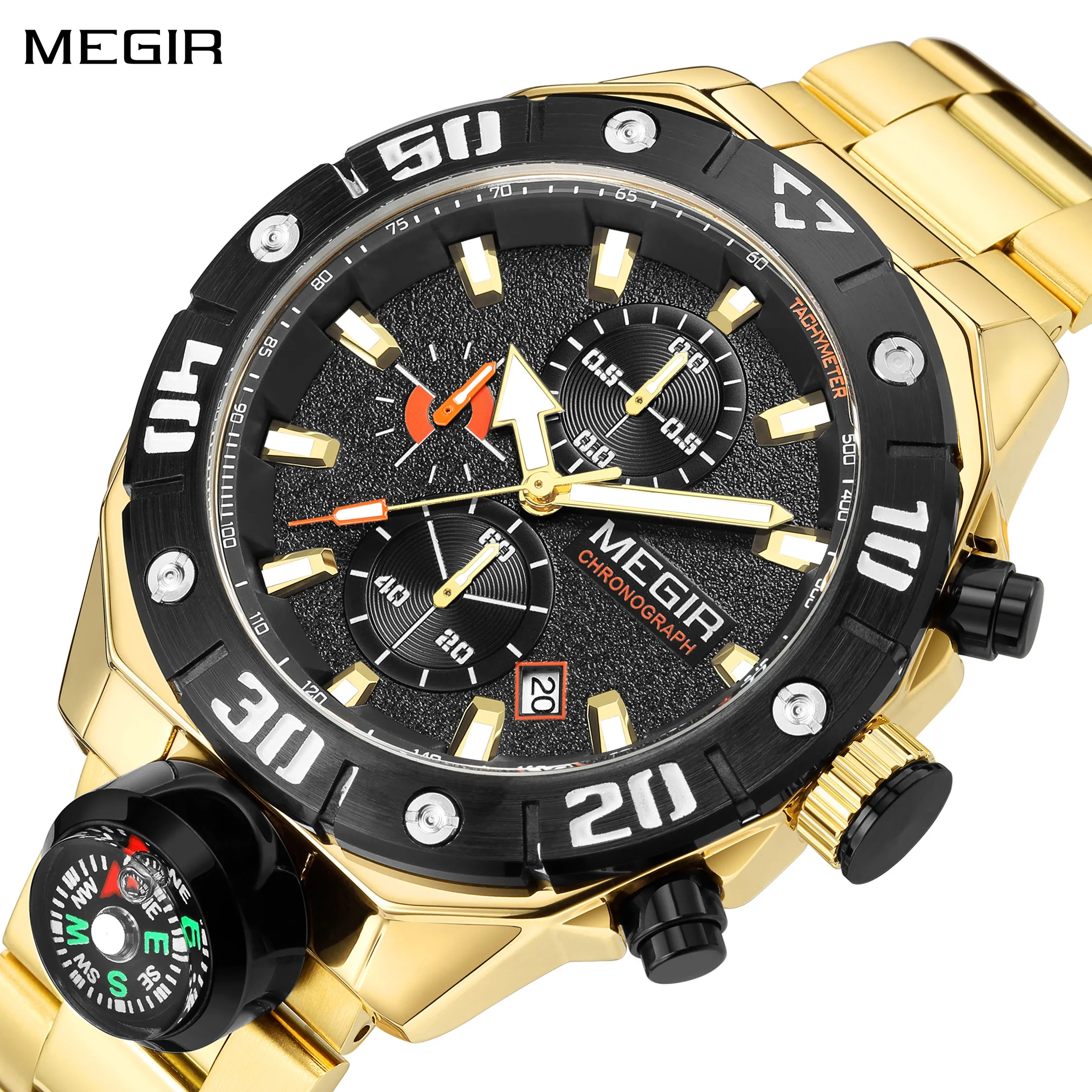 

MEGIR Watch Top Brand Luxury Business Quartz Watches Chronograph Stainless Steel Calendar Luminous Clock WristWatch Montre Homme