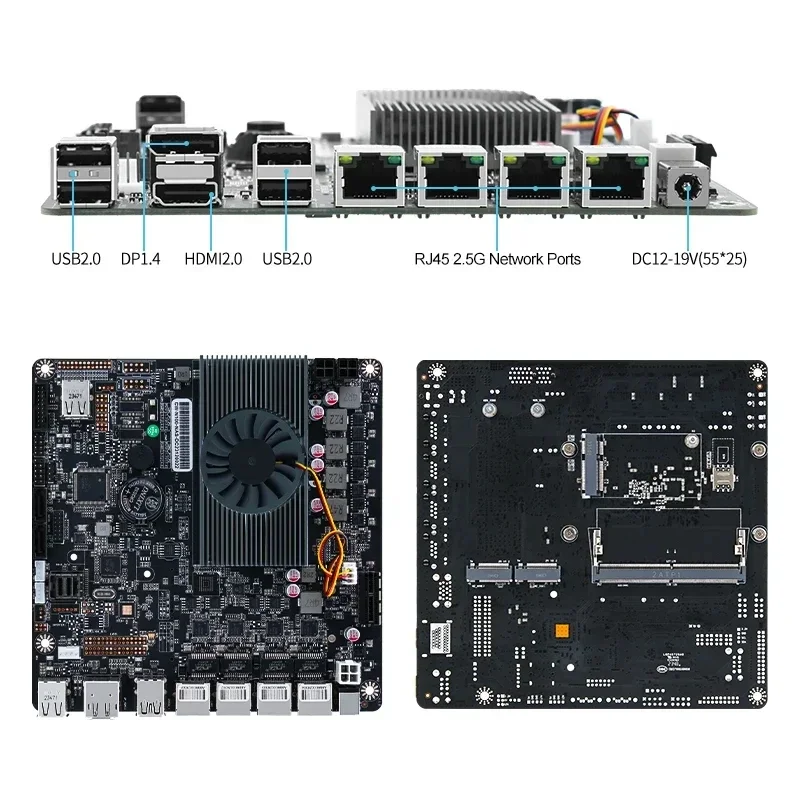 12. i3-N305 N100 NAS Motherboard 6-Bay DC Power 2xM.2 NVMe 6xSATA3.0 PCIE X1 4x i226-V 2.5G RJ45 LAN DDR5 17X17 ITX Mainboard