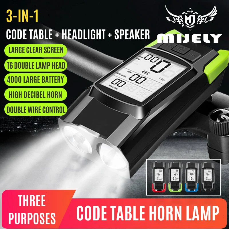 

3 In 1 Computer Light Bicycle Headlight Bike Light Lamp Horn Flashlight Bike Speedometer Multifunctional LED Front Lights