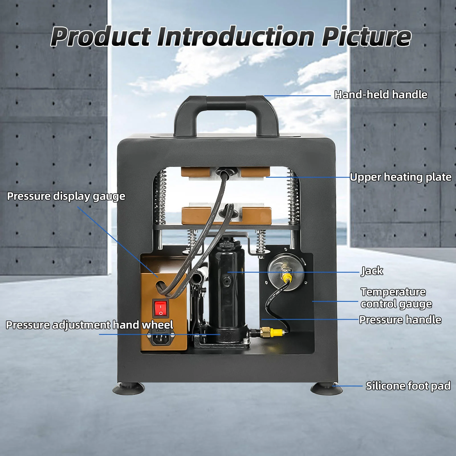 5-Ton Manual Hydraulic Heat Press with Dual Heating Plates Precise K-Type Thermostat CE Certified for Efficient Rosin Extraction