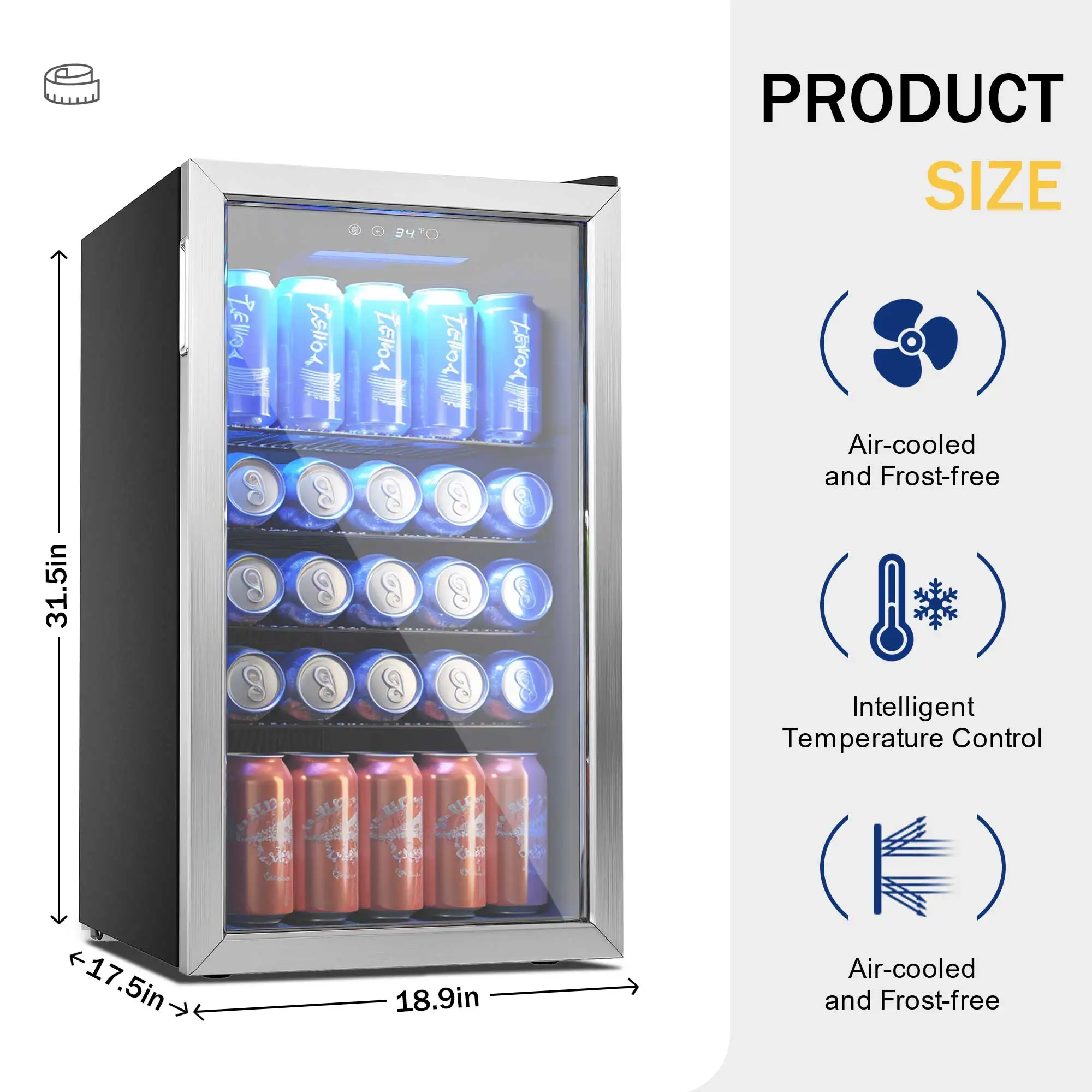 SIMZLIFE Beverage Refrigerator and Cooler, 125 Can Mini fridge with Glass Door for Home/Bar/Office, Silver