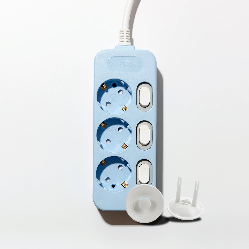 Mono care color multi-tap individual Switch 3 pieces (16A) + safety cover 2P/Sky Blue 1m 3m