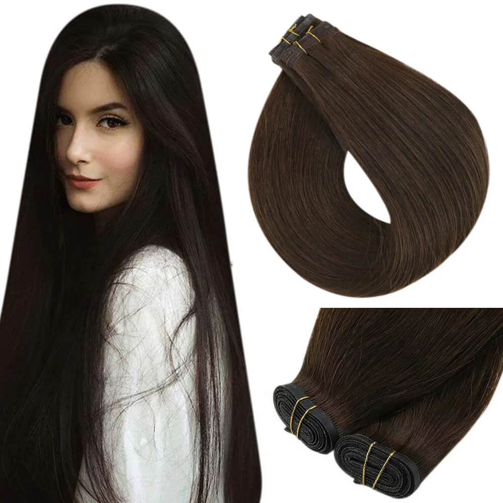 

LaaVoo Flat Silk Weft Hair Extension High Quality Seamless 100% Real Hair Extension Virgin Sew in Weft Bundles Straight Natural