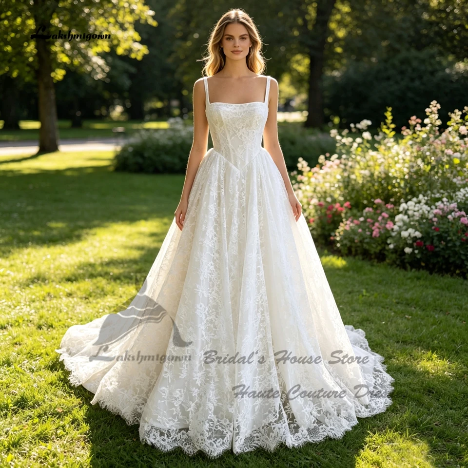 Lakshmigown Böhmische Spitzen-Brautkleider für die Braut 2026 Elegante Lange Kirchen-Brautkleider Quadratisch Maßgeschneidert – Detail 4