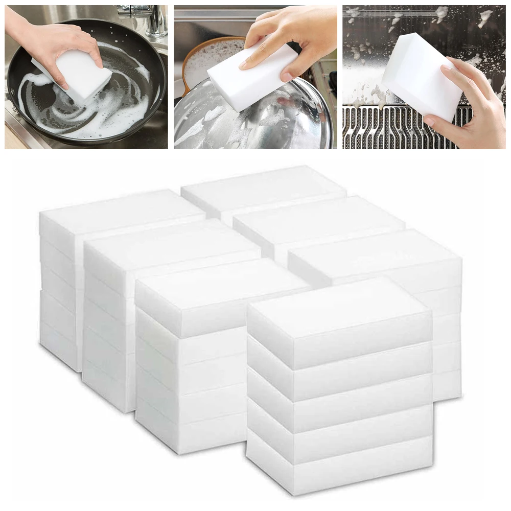 50PCS Magic Sponge Eraser Home Kitchen Car Melamine Foam Cleaner 100x70x30mm