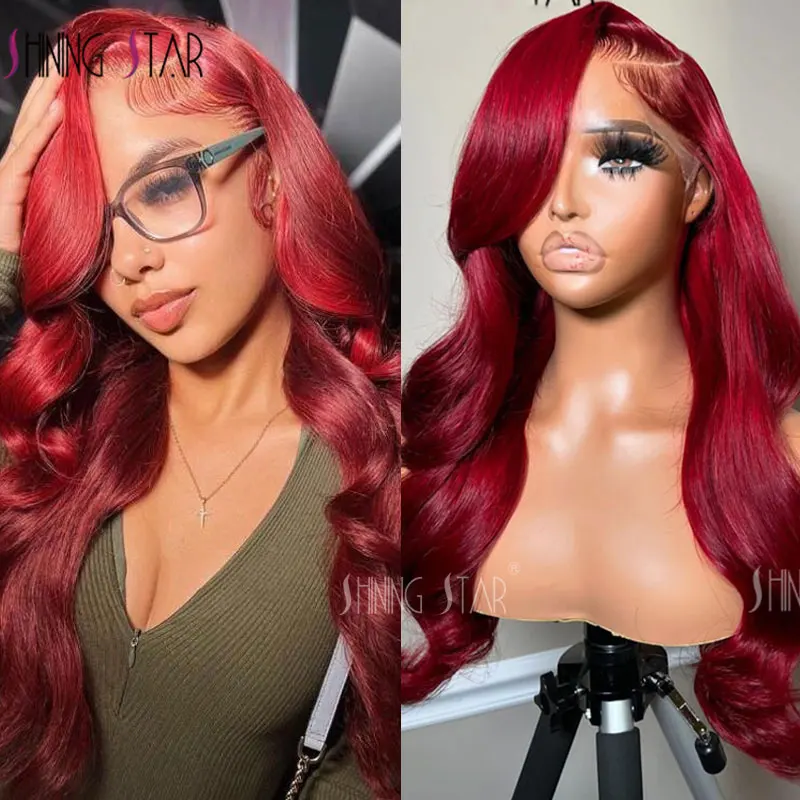 

99J Burgundy Lace Front Human Hair Wig Body Wave Red Colored Wigs Brazilian 13X4 Lace Frontal Wigs On Sale Clearance For Women