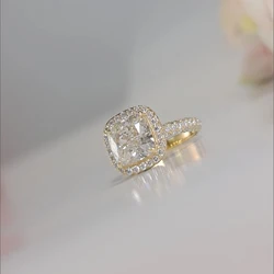 Cushion Halo Ring 3CT EF VS-VVS IGI Certified CVD HPHT Lab grown Diamond 14k Yellow Gold Wedding Band For Woman IGI Certificate