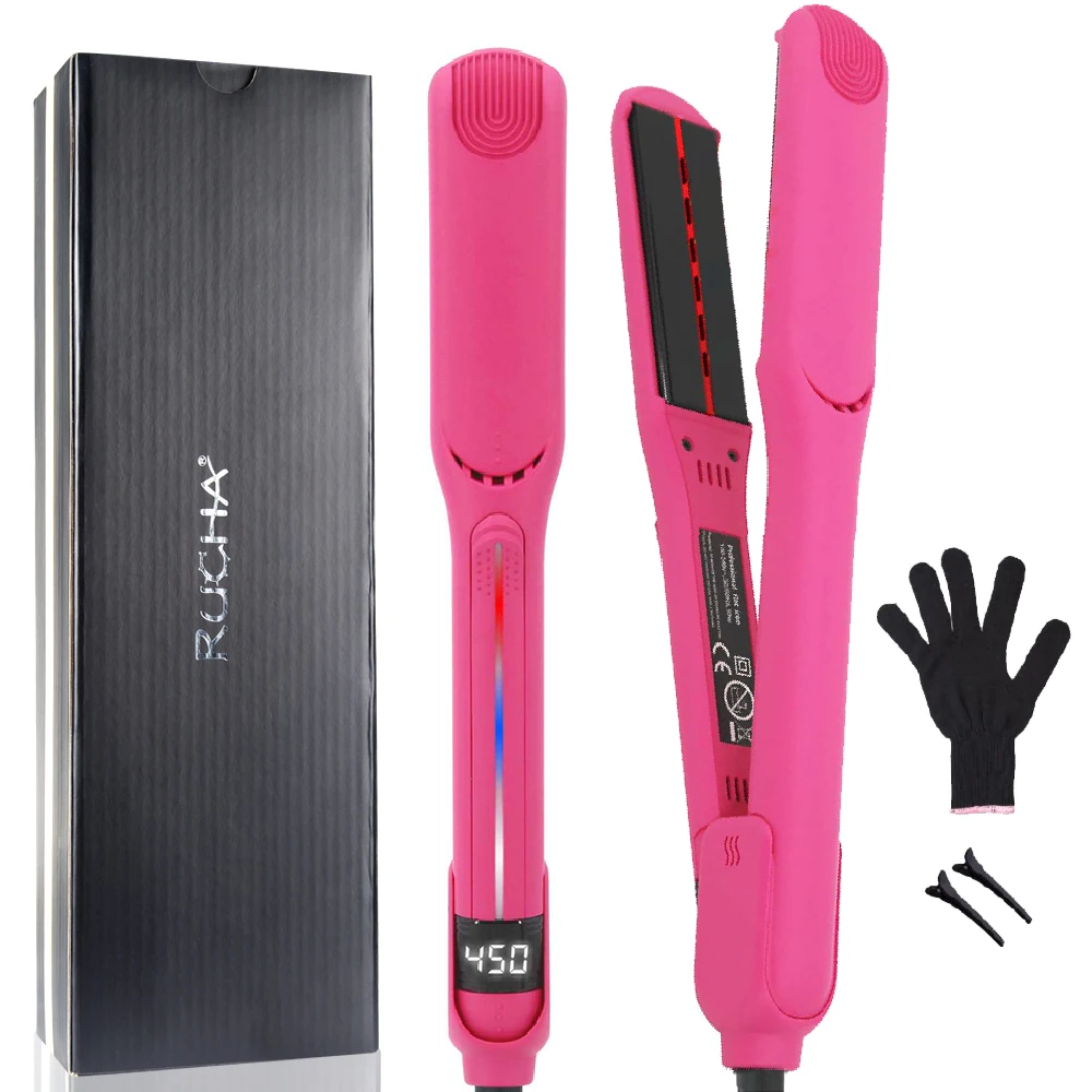 

RUCHA Infrared Hair Straightener Unique Rose Professional Titanium Flat Iron with LED Display Instant Heating Curling Iron