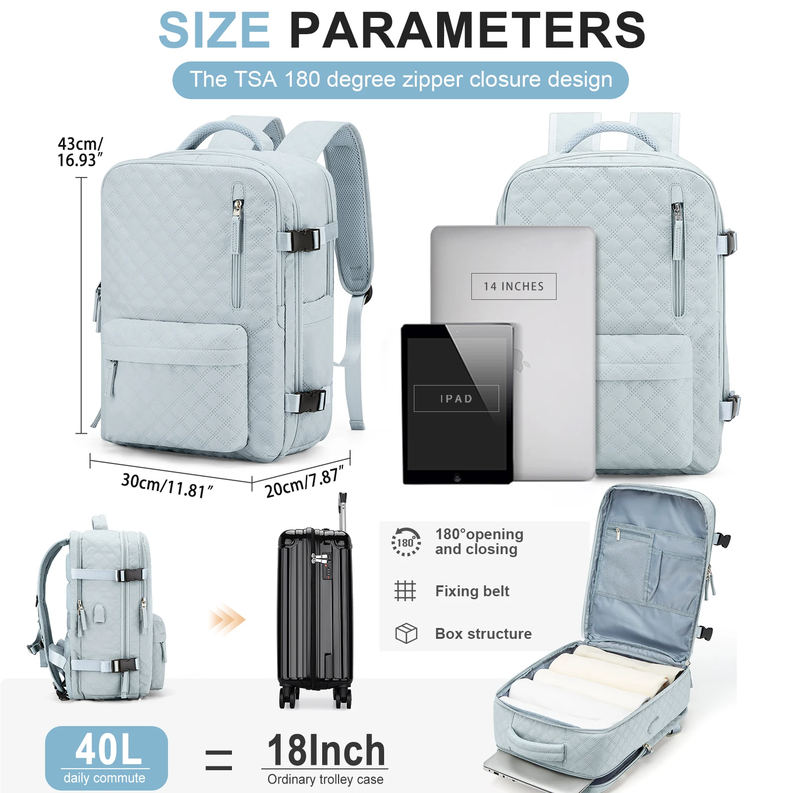 Large Women's Travel Backpack, Hand Luggage Backpack, Waterproof Carry-Ons Daypack, Men’s Aeroplane Laptop Backpack School Bag