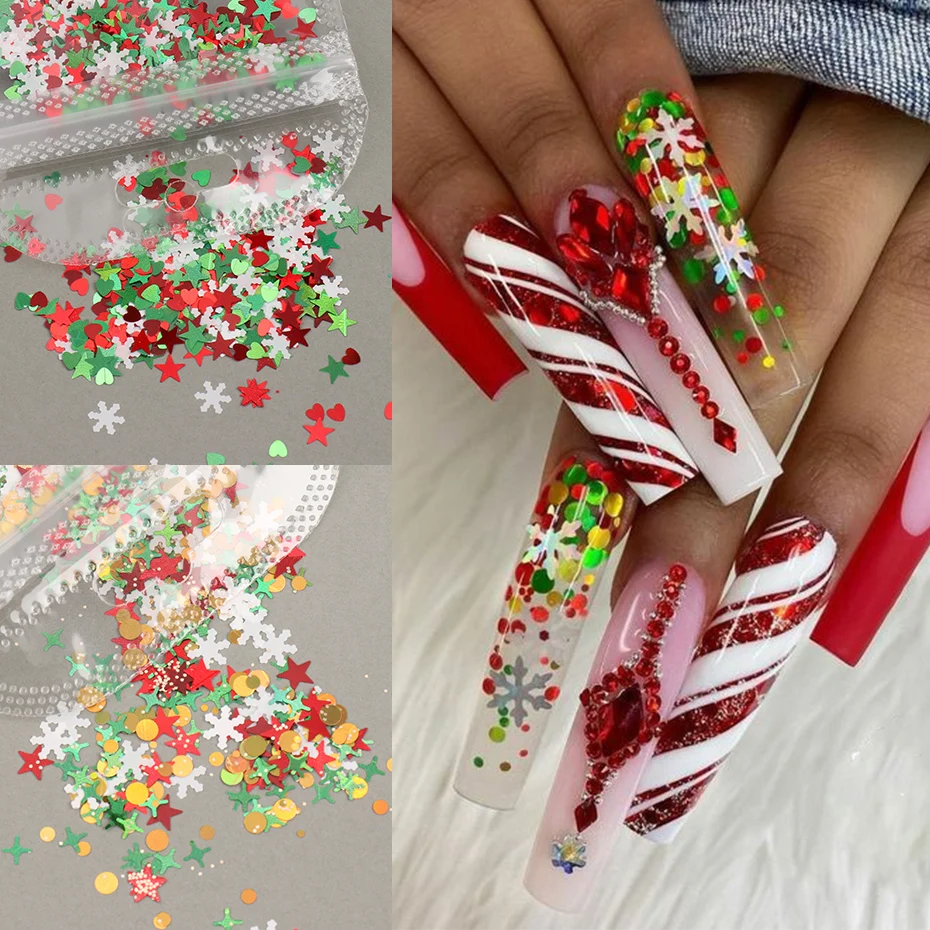 Kerst Flake Nail Pailletten Manicure Decor Gekleurde Winter Xmas Sneeuwvlokken Sterren Ontwerp Glitter Paillette Nail Accessoires Becx