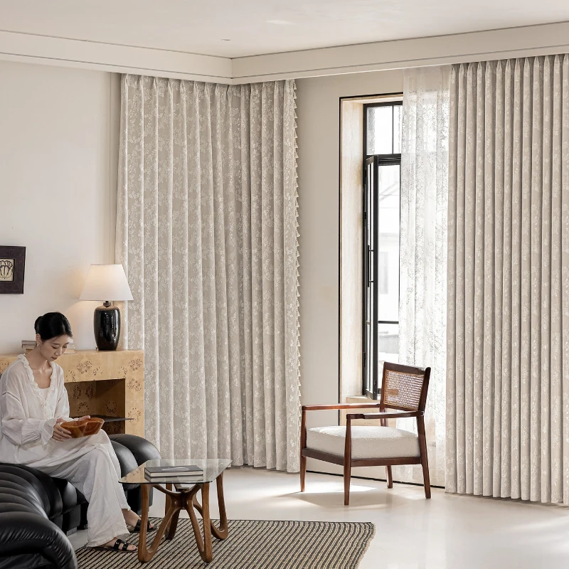 Custom Size French Jacquard Fabric Blackout Flower Stream Looking for High-end Dream Curtains for Living Dining Room Bedroom