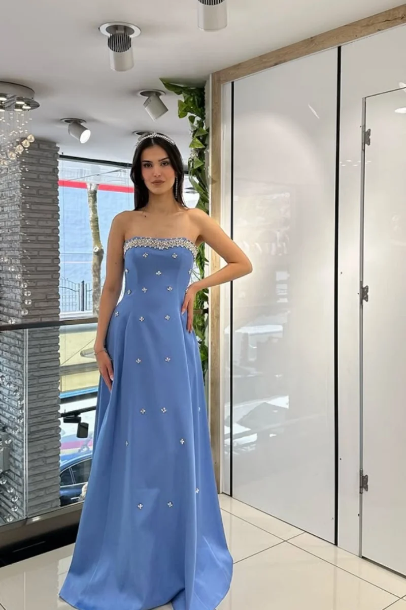 Jessica Glitter Handmade Beads Evening Dresses Green Satin Prom Dresses Off-shoulder A-line For Women Vestidos De Fiesta