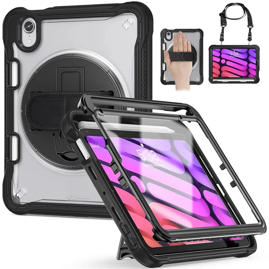 For iPad Mini 7 2024 Case 8.3" PC+TPU 360° Rotating Bracket with Four Corner Anti Drop Protective Shell for iPad Mini 6 Case (A)