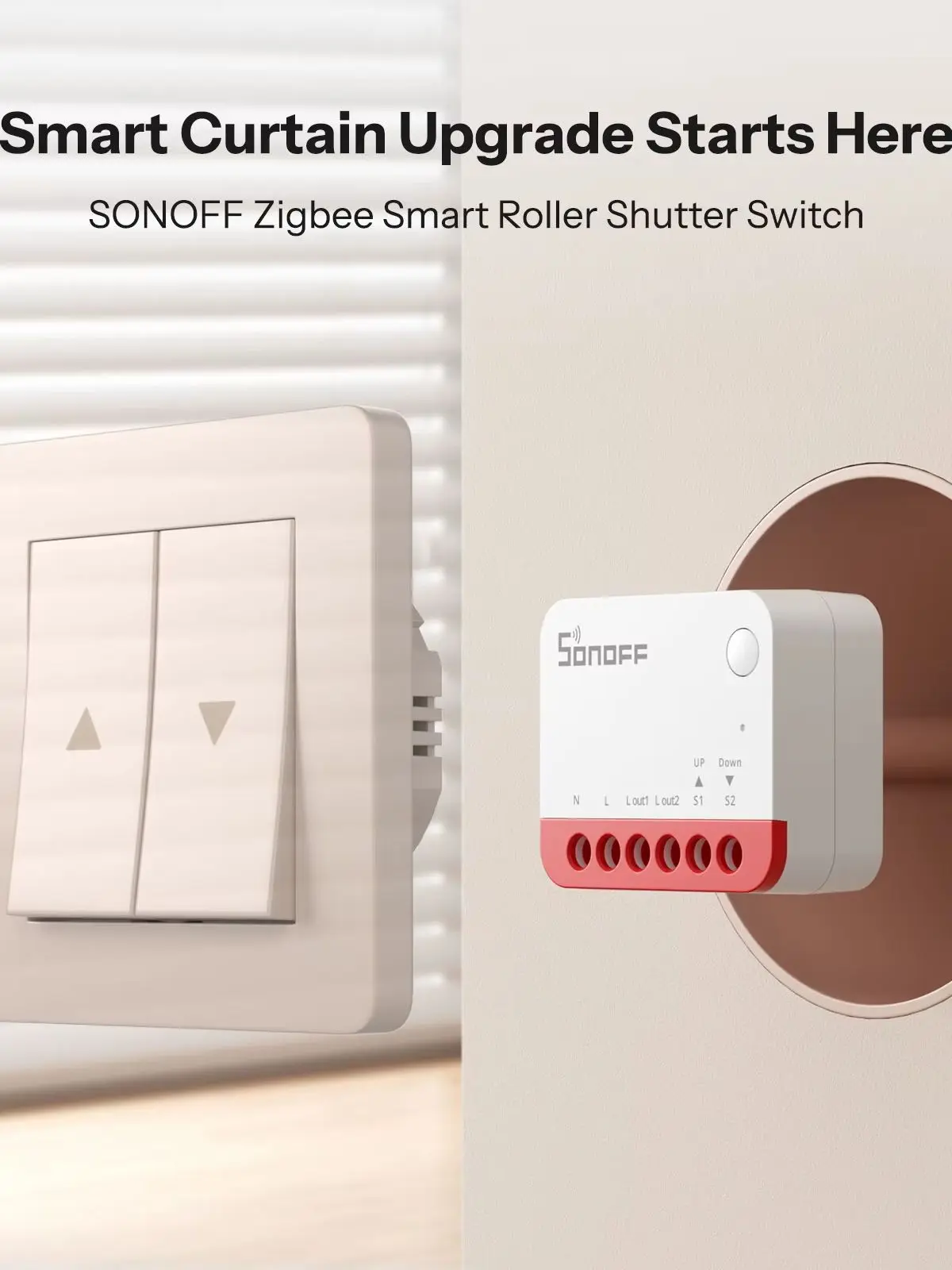 SONOFF MINI-ZBRBS Zigbee Rollladen- & Jalousieschalter Unterputz – Mini Modul mit Prozentsteuerung und Fahrweg-Kalibrierung