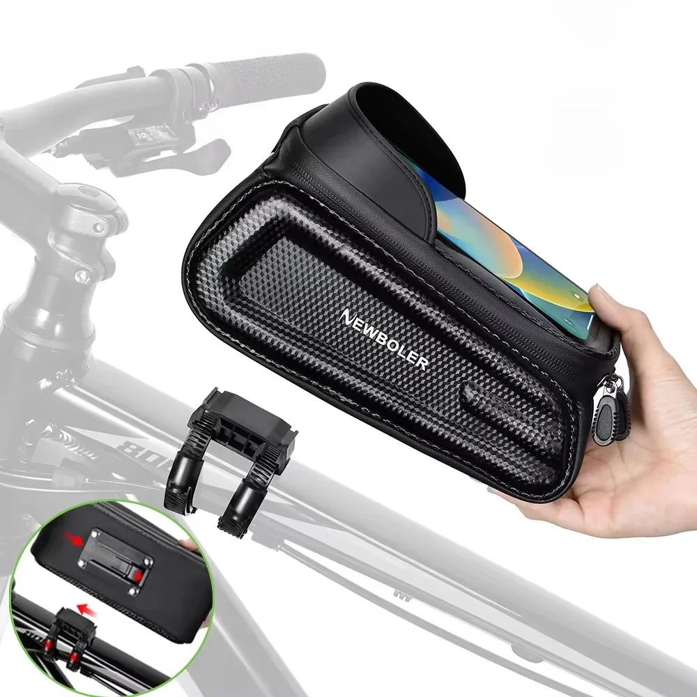 AliExpress NEWBOLER Bicycle Bag 7.2 Inch Phone Bag Waterproof Front Frame Cycling Bag Sensitive Touch Screen MTB Road Bike Bag