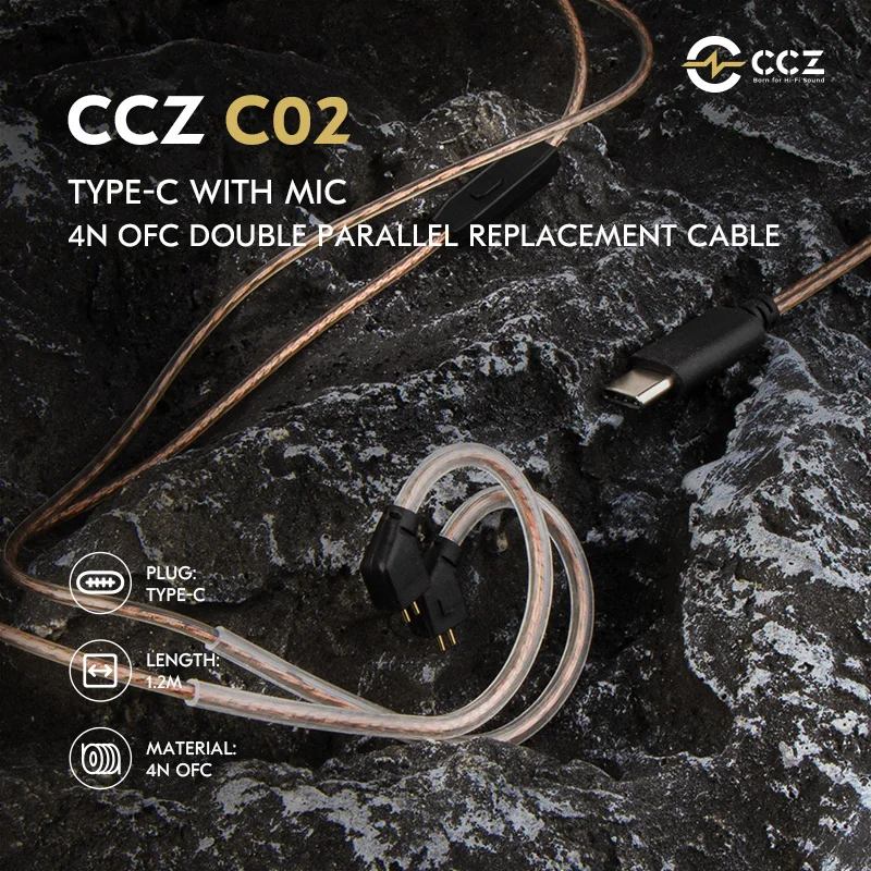 CCZ C02 Typ C Doppel-Parallel-Ersatzkabel mit Mikrofon OFC 2Pin TFZ QDC Kompatibel mit EDX pro ZSN pro ZS12 pro X Kopfhörern