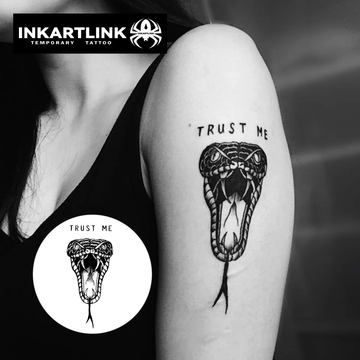 Snake Head With Open Mouth Temporary Tattoo,Lasts To 15 Days New Technology Magic Waterproof Semi Permanent Sticker