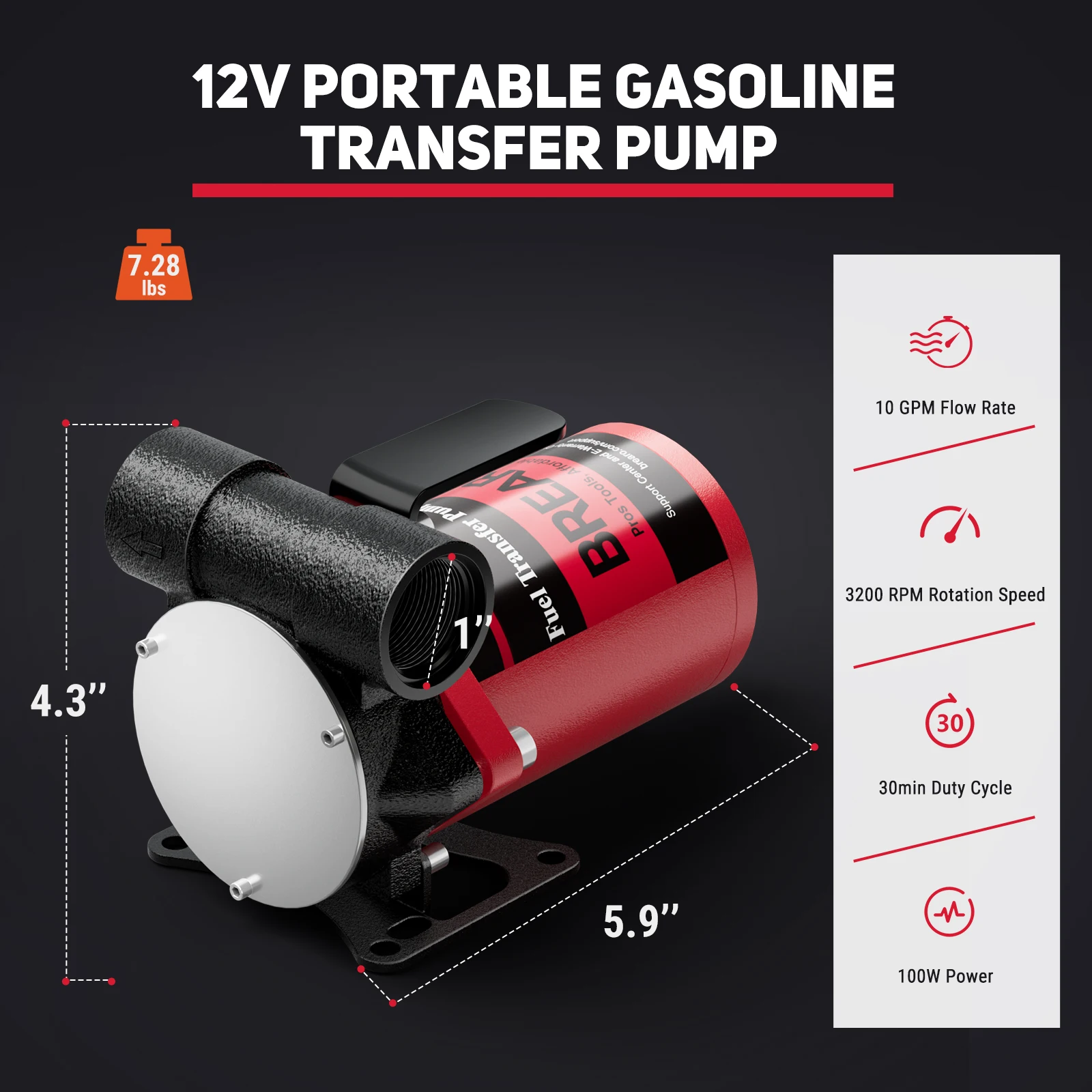 Boat Fuel Transfer Pump 12V 10GPM Diesel Transfer Pump Portable Electric Cast Iron for Heavy Duty Vehicle Transfer Gasoline Pump