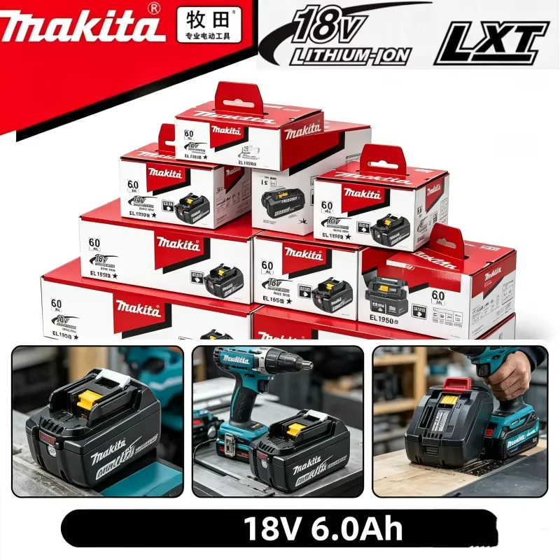 Akumulator Makita 18V 6000mAh do narzędzi elektrycznych, akumulator 18V Makita z diodą LED, litowo-jonowy, zamiennik LXT BL1860B BL1860 BL1850