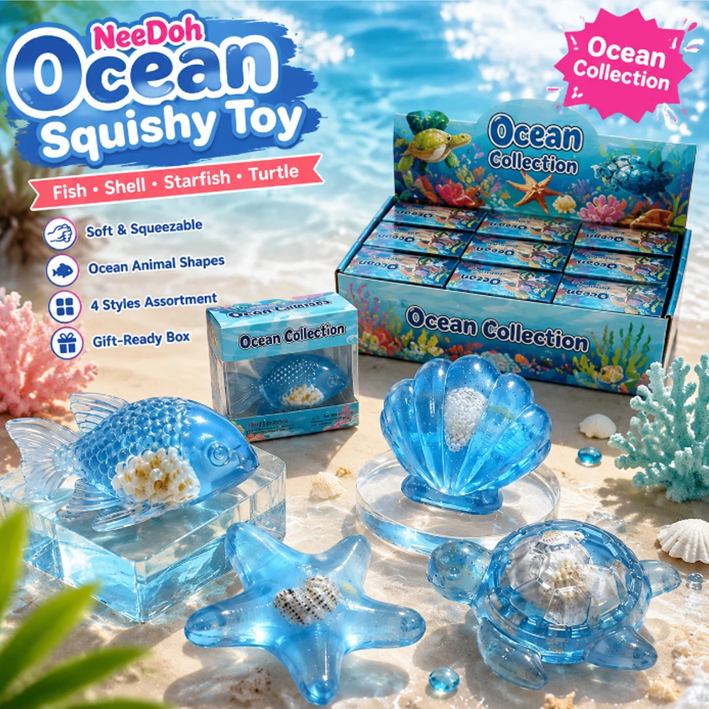 NeeDoh Ocean Collection Squishy Squeeze Toy 4 Styles Sea Animal Fish Shell Starfish Turtle Fidget Toy Soft  Sensory Toy with Gif