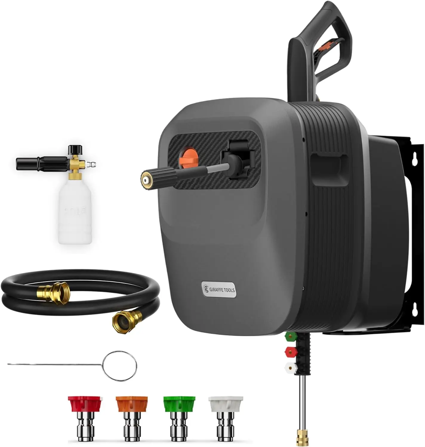 Giraffe Tools Grandfalls Pressure Washer G20, Wall Mount Pressure Washer with 180° Rotating Bracket, 65ft Retractable Hose