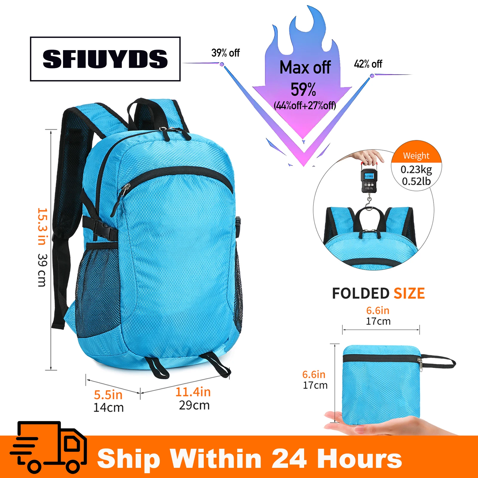 Foldable Backpacks Lightweight, Men\'s Backpack Waterproof Brand SFIUYDS Travel Hiking Daypack Male, Women Nylon Back Pack 15L