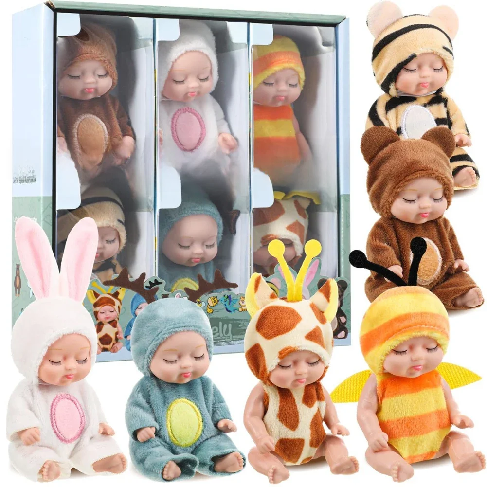 6 sztuk zestaw lalek Reborn zabawka symulacja lalki księżniczki zabawka Mini śliczne śpiące dziecko z ubraniami akcesoria prezent urodzinowy dla dzieci — zdjęcie 2