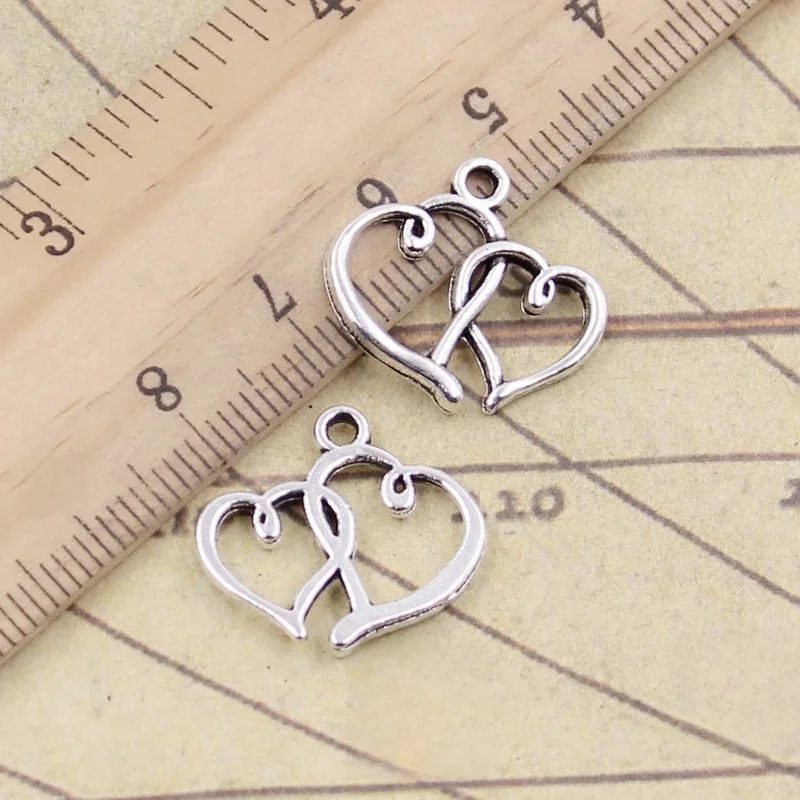 20 sztuk Charms podwójne serca 19x19mm tybetański brąz srebrny kolor wisiorki antyczny tworzenia biżuterii DIY Handmade Craft — zdjęcie 2