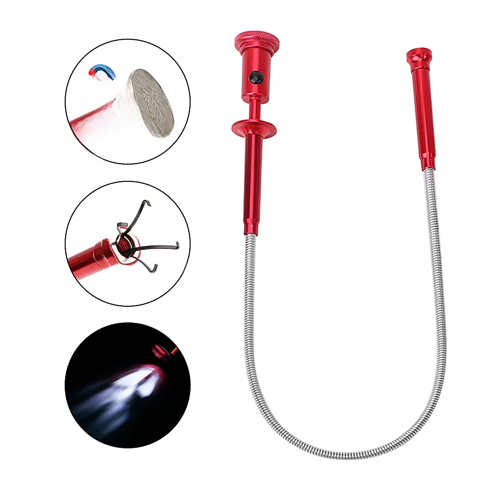 DIYWORK aimant + 4 griffes + lumière LED outil de ramassage Flexible outils de ramassage de nettoyage des égouts poignée à ressort longue magnétique