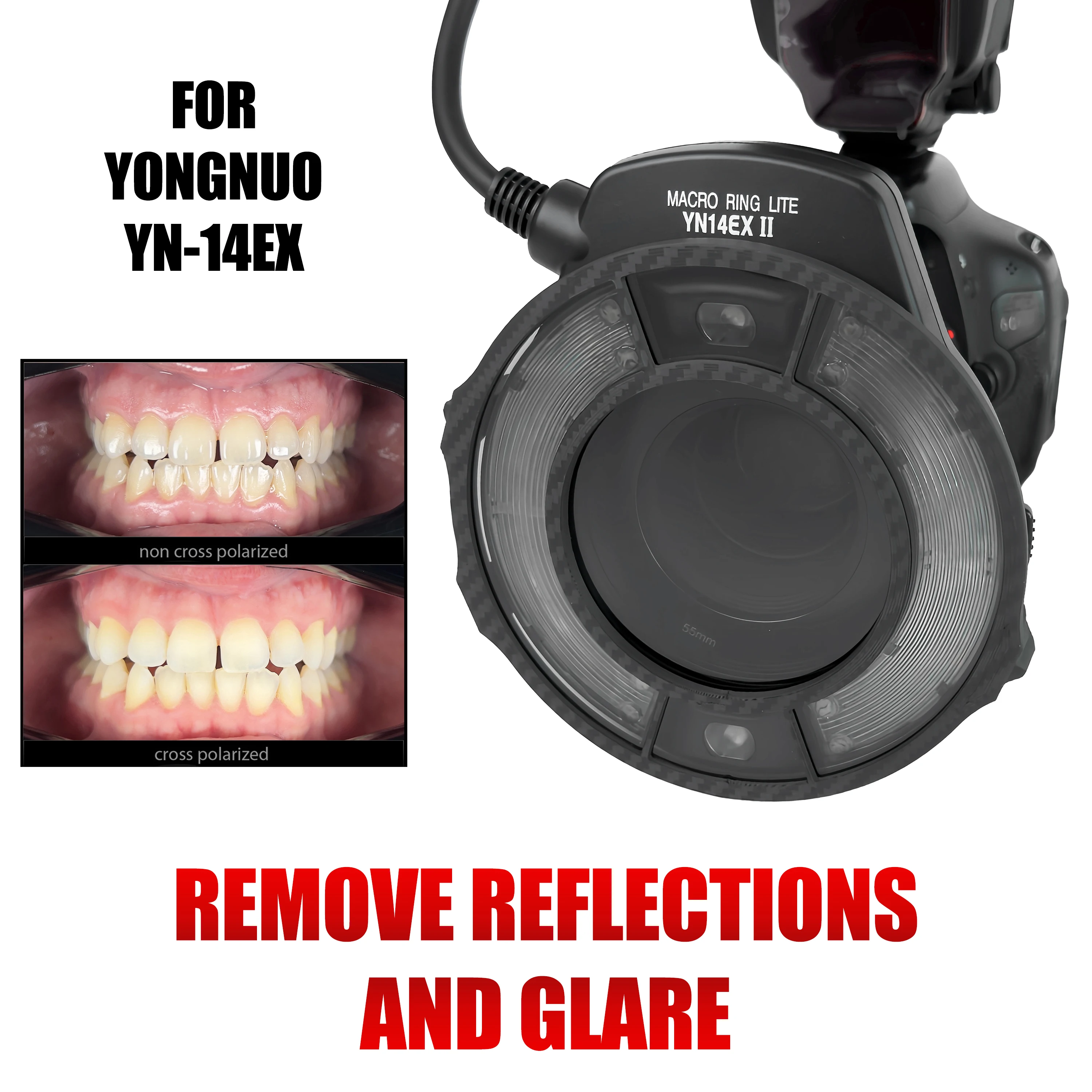 Remove Reflections And Glare With Cross Polarizing Set For YONGNUO YN-14. Camera Filter for Dental Photography And Colorimetry