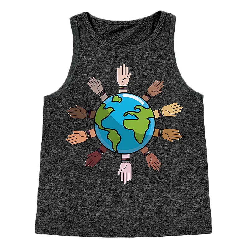 Earth Hand  World Peace Love  Ummer  Fashion Graphic Loose O Neck Sleeveless Casual Women's Tank Top