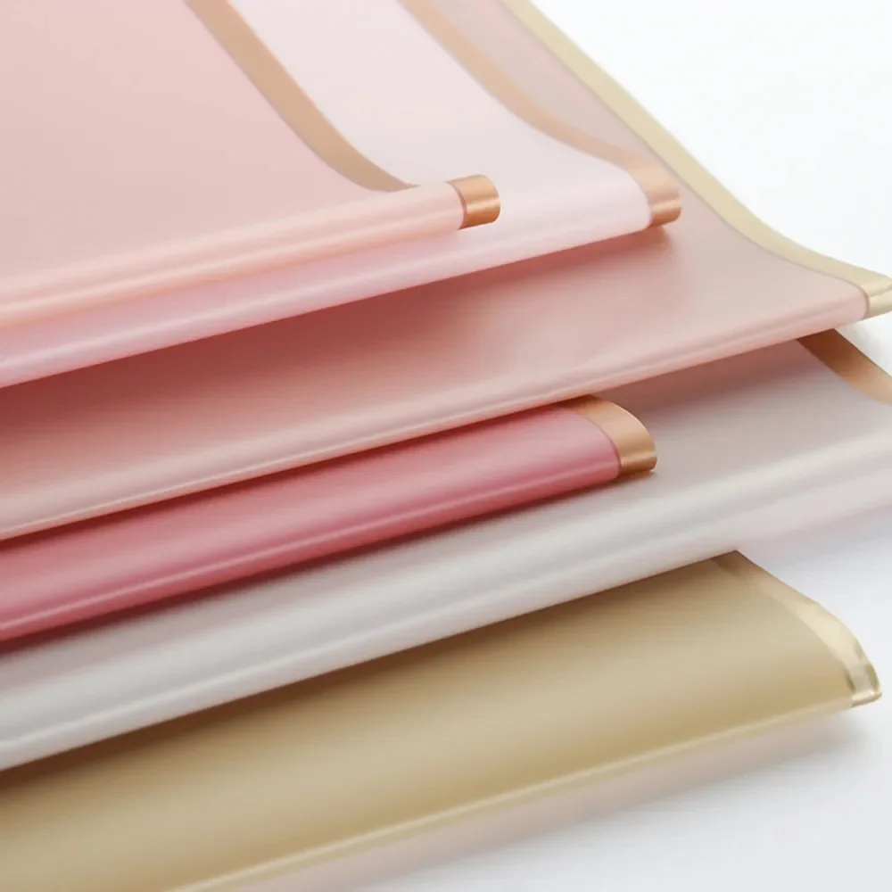 Papier d'emballage de fleurs de roses, bordure dorée, Style coréen, demi-Transparent, emballage cadeau, matériel d'emballage de Bouquet de fleuriste, 5 pièces/paquet