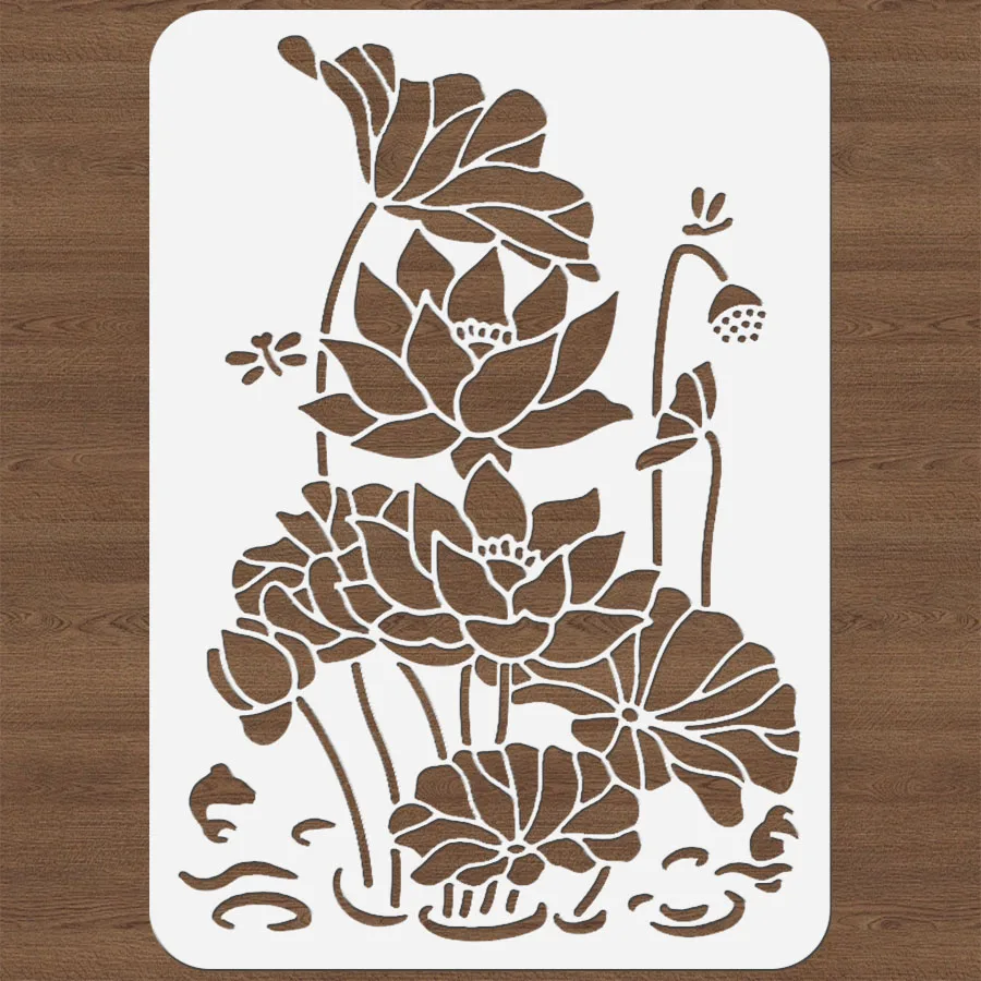 Estêncil de flor de lótus a4 11.69x8.27 polegadas, modelo de pintura diy para tecido de parede, papel de madeira, tela, decoração de casa, artesanato, 1 peça