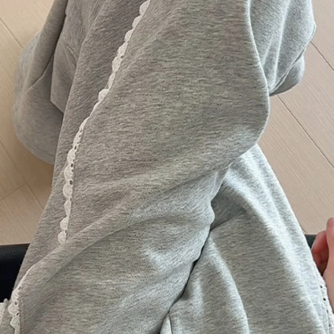 Y2K Lace Trim Pants High Waist Elastic Waistband Wide Leg Straight Leg Loose Fit Solid Color Streetwear Daily Outfit Spring 2026