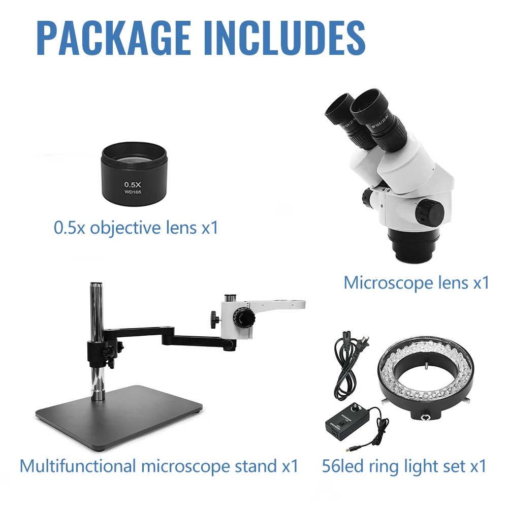 Binocular Stereo Microscope, 7X-45X Magnification, LED Light, Articulating Arm Stand with Base Plate LA-MH02A