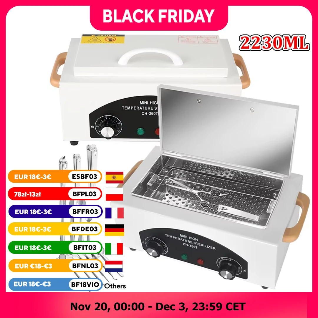 2230ML Heißluftsterilisator 300W Trockenwärme Desinfektionsbox Fußpflege Tattoo Nagelstudio Sterilisator Schrank Autoklav mit Timer