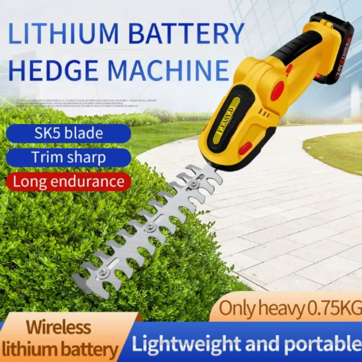 Lithium-Ionen-Elektro-Heckenschere, Elektrische Zaunschere, Wiederaufladbare Garten- und Rasenschere, für Garten- und Grünflächenpflege, Einhandbedienung