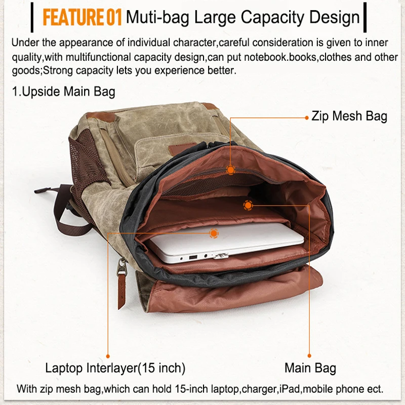 Waterproof Camera Bag Backpack Large Capacity Photo Bag Batik Canvas Camera Lens Bag for Canon Nikon Fit for 15 inch Laptop