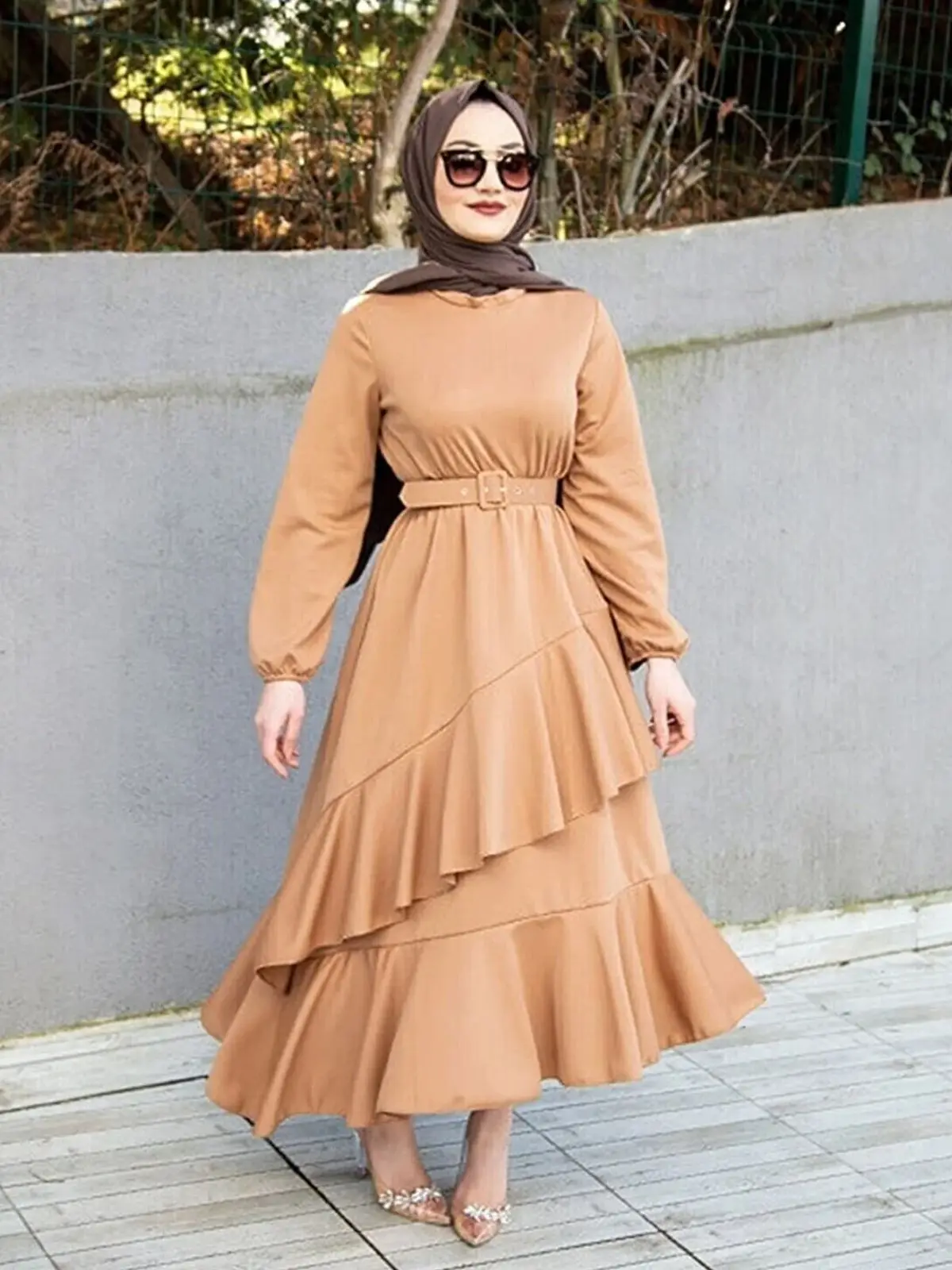 Volan Layered Special Occasion Dress manica lunga collo Zero sfoderato donna moda musulmana Hijab abbigliamento elegante adatto