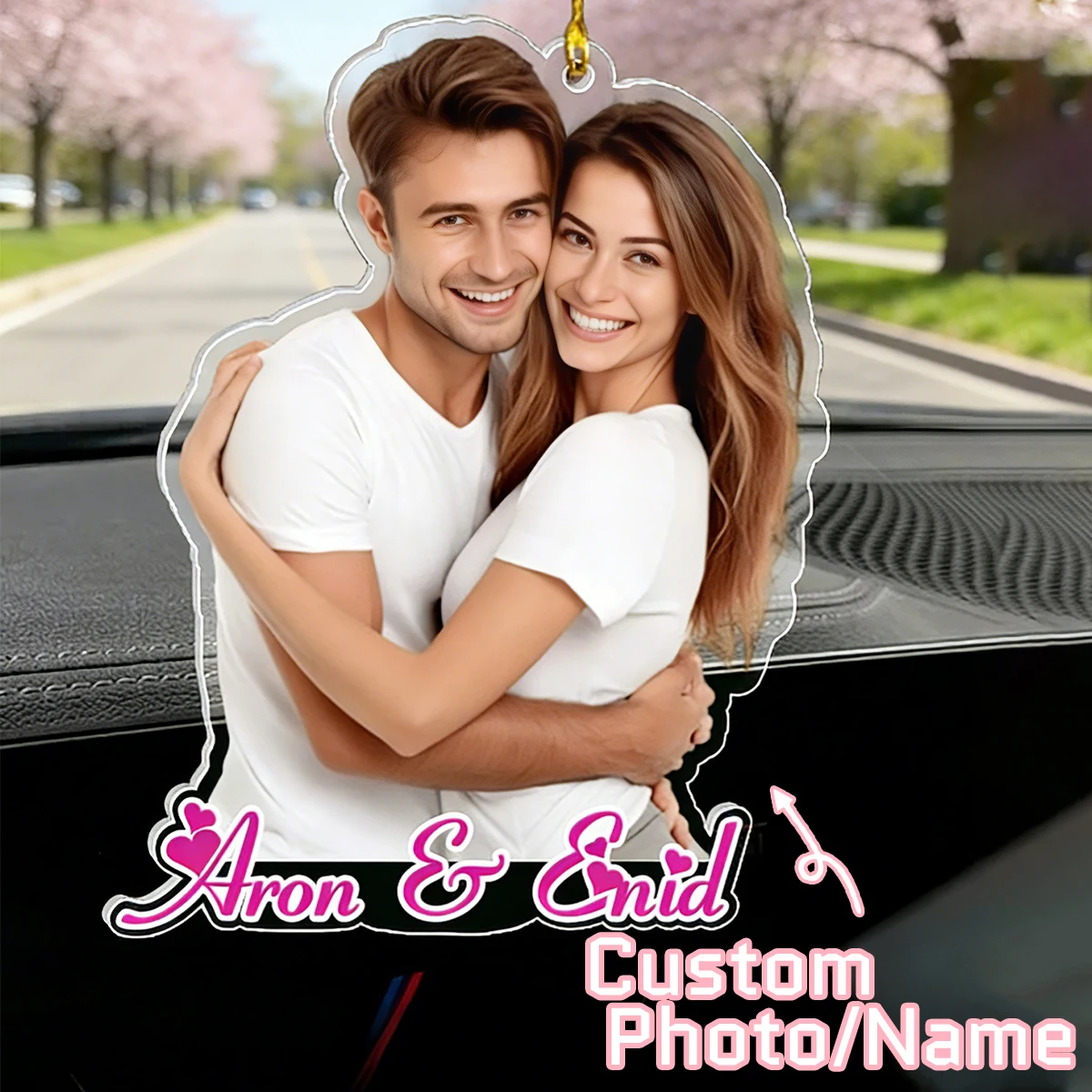 Customizable  Car Ornament Couple Photo Pendant Personalized Name Pendants Hanging Car Photo Frames Unique Car Accessories