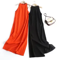 Maxdutti New Women's Loose Cotton  2023 Spring/Summer Dress Linen Solid Beach Maxi Dress Sexy Halter