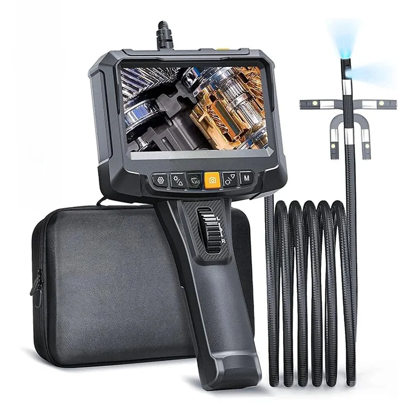 5"IPS Articulating Borescope 360°Dual Lens Industrial Endoscope Camera 8Led 1080P Inspection Snake Camera for Car Pipe Sewer