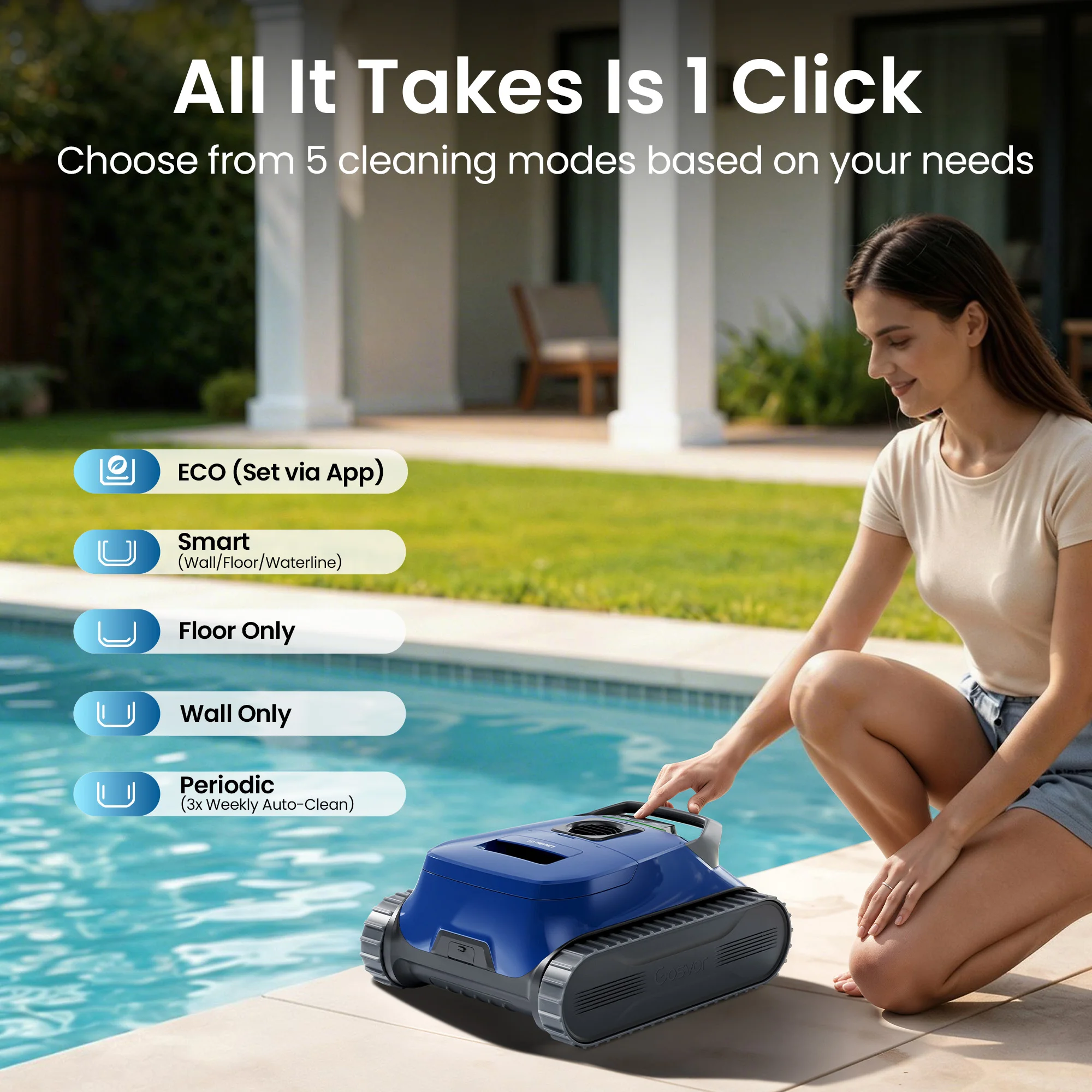Gosvor LiteVac G1 Pool Vacuum Robot, Wall & Waterline & Platform Cleaning | Up to 200-Min Runtime, 15.2 lbs Lightweight, with Fine Filter, For Inground & Above Ground Pools, APP Support