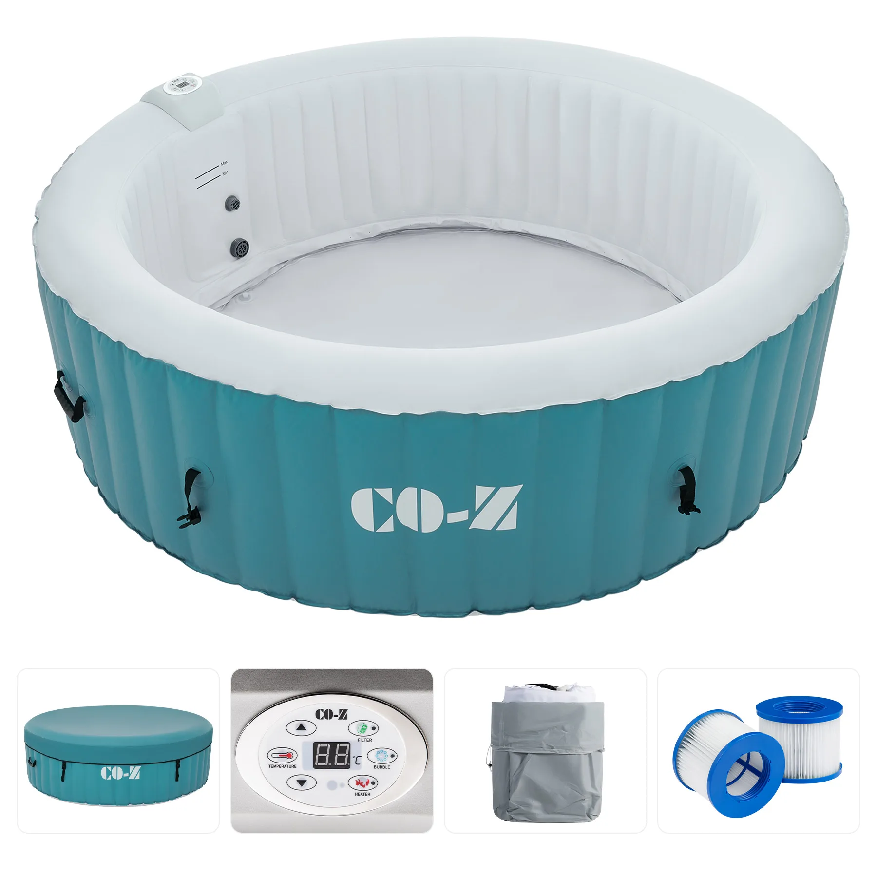 

Наружная надувная гидромассажная ванна, зеленый спа с нагревателем и 130 массажным струменем, круглая гидромассажная ванна для 6 человек