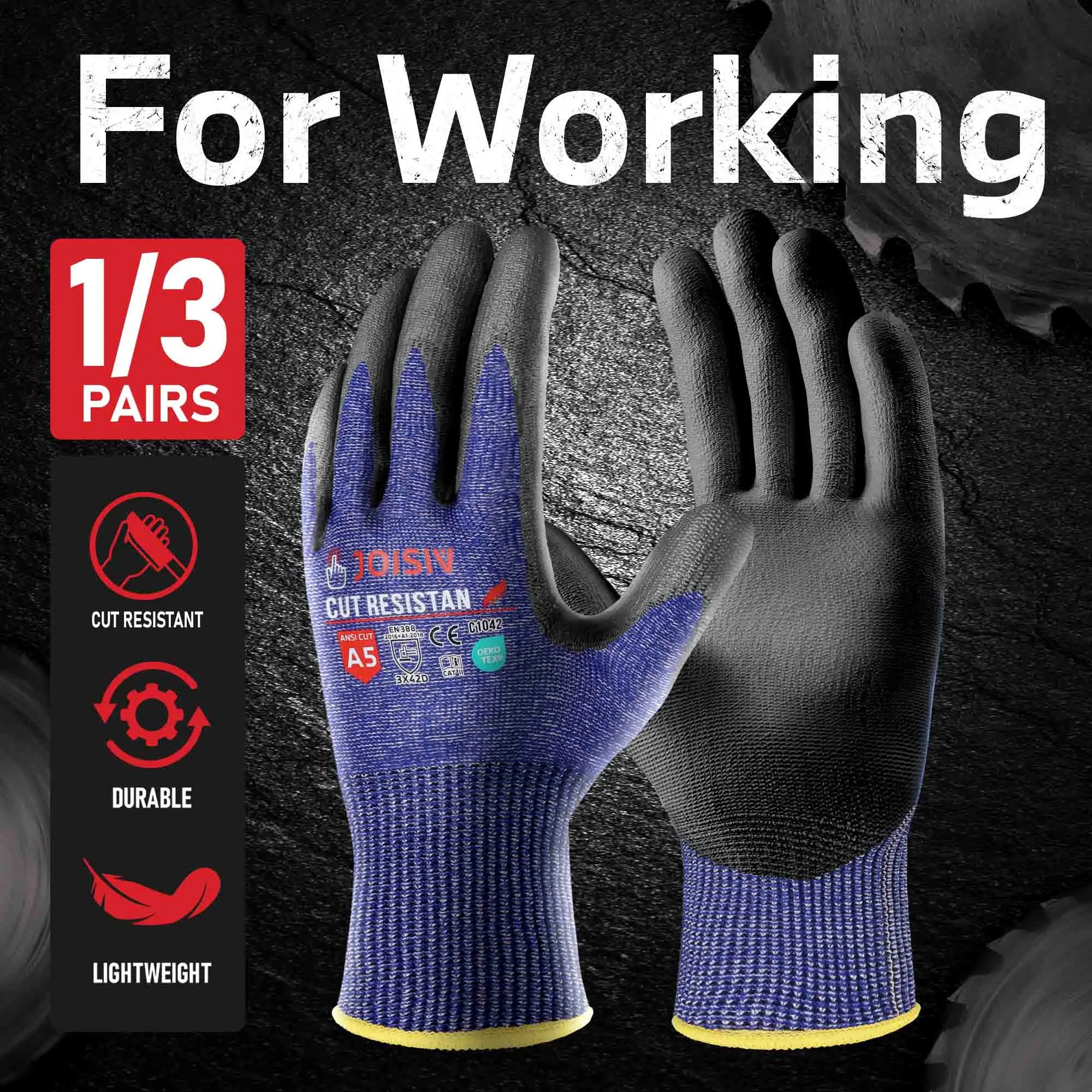 Cut Resistant Work Gloves Touchscreen Non Slip Breathable Durable For Cutting Construction Warehouse
